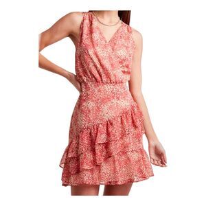 Express Ditsy Floral Sleeveless Ruffle Wrap Front Dress, XL